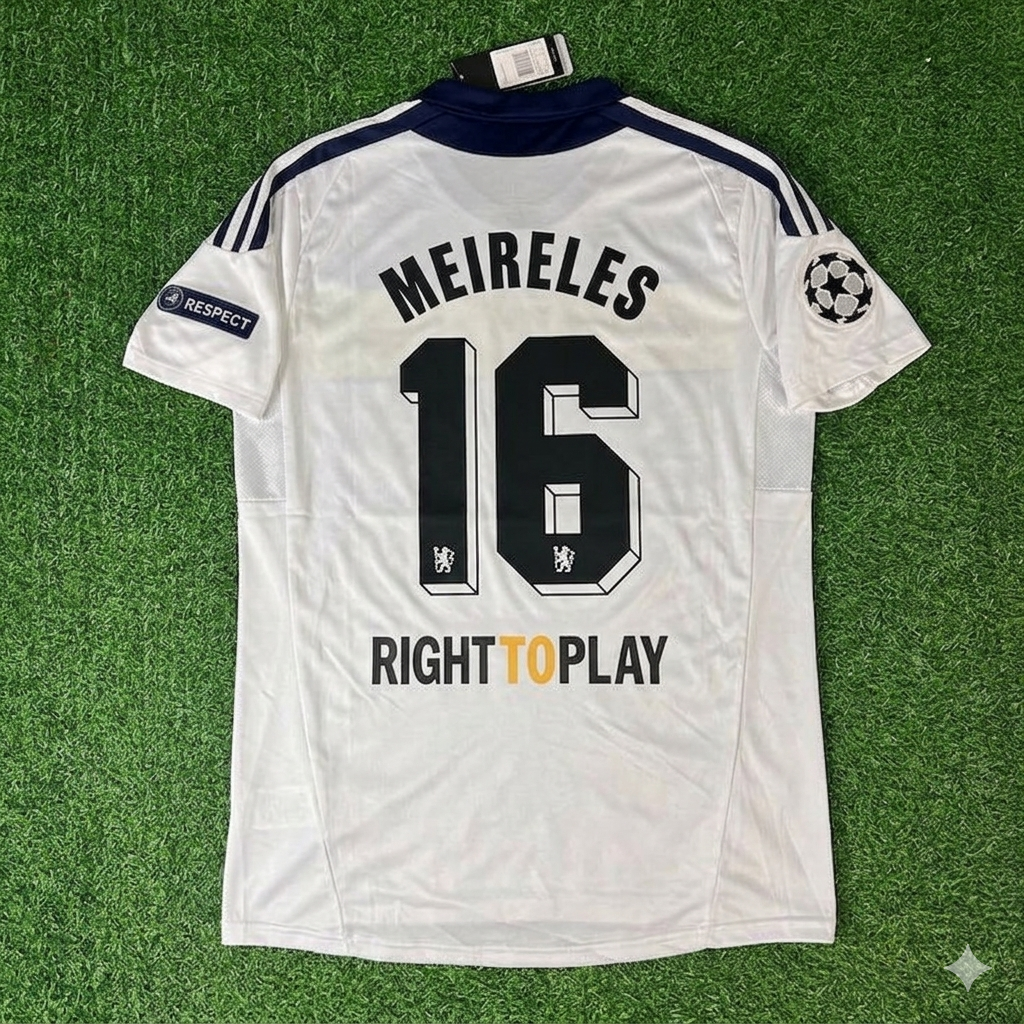 Raul Meireles #16 Chelsea 2011 2012 Champions League White Yellow Retro Football Jersey
