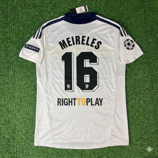 Raul Meireles #16 Chelsea 2011 2012 Champions League White Yellow Retro Football Jersey