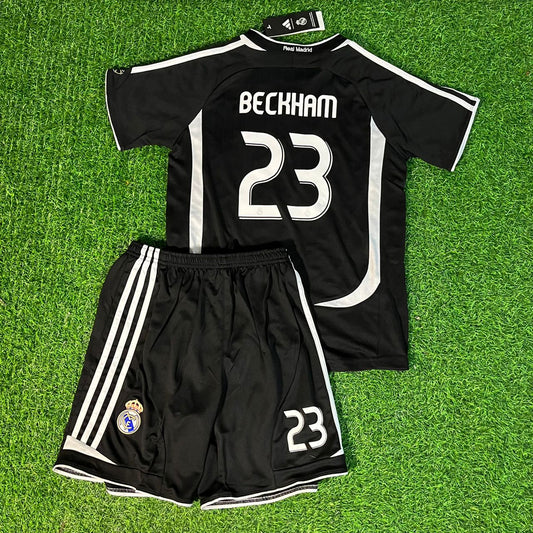 Real David Beckham Madrid 2006-2007 Kids Kinder Black Jersey Soccer Kit