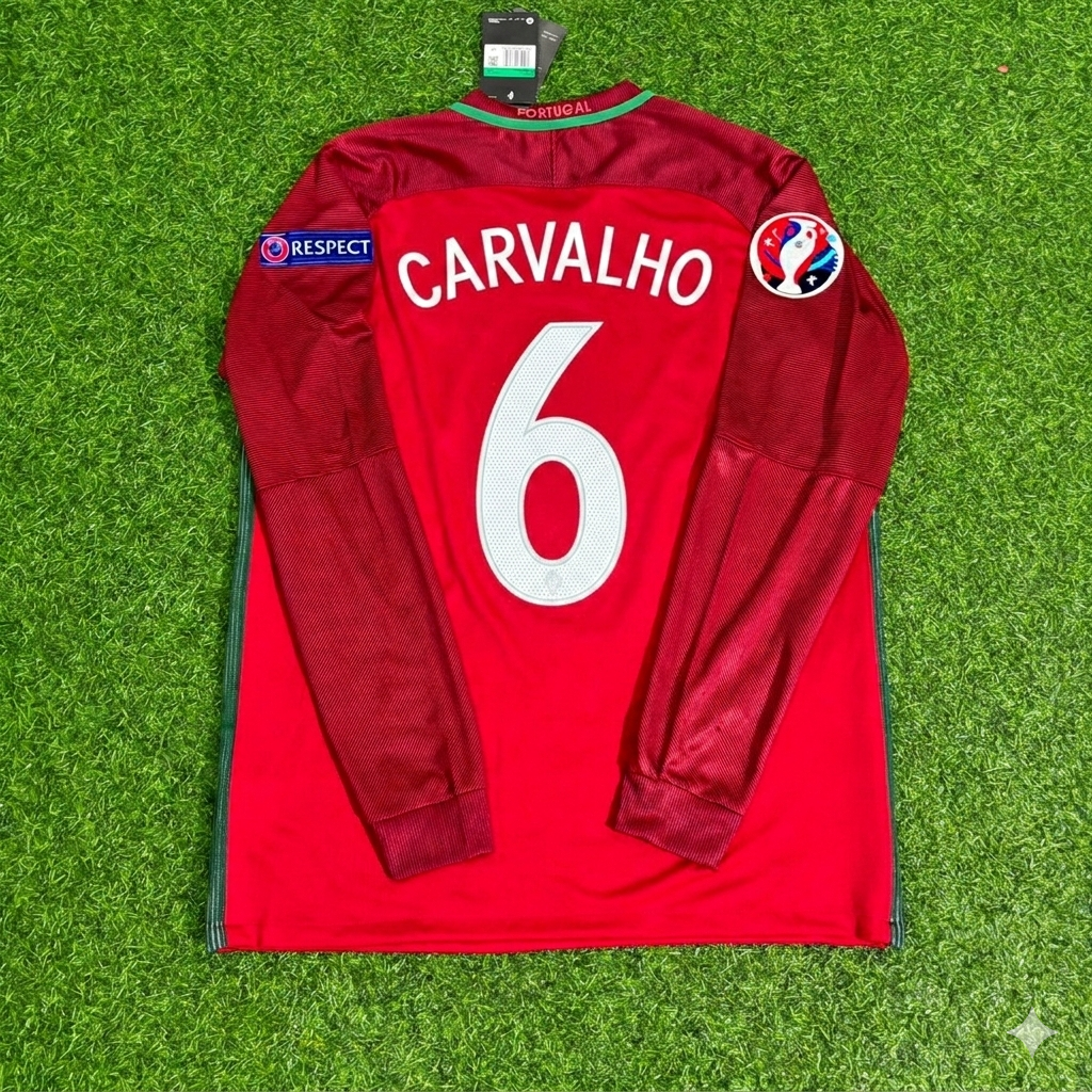 Portugal EURO 2016 Ricardo Carvalho 6- Final Long Sleeve Retro Football Jersey