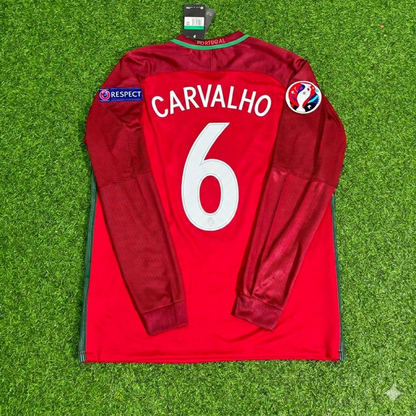 Portugal EURO 2016 Ricardo Carvalho 6- Final Long Sleeve Retro Football Jersey