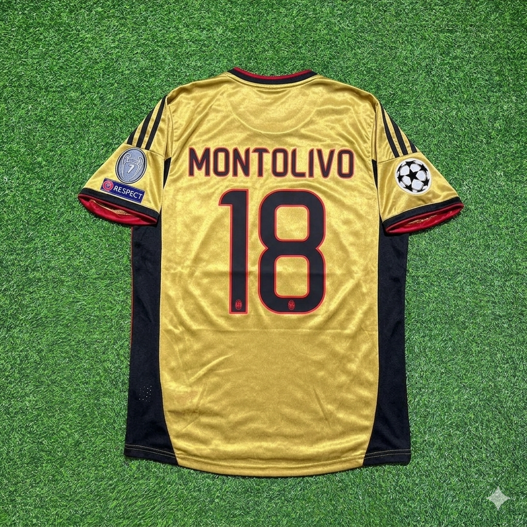 Riccardo Montolivo #18 AC Milan 2013 2014 Gold Retro Football Jersey