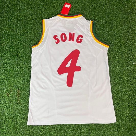4 Rigobert Song – Cameroon 2002 World Cup Sleeveless White Kit Jersey – | Trikot | Maillot Soccer Kit