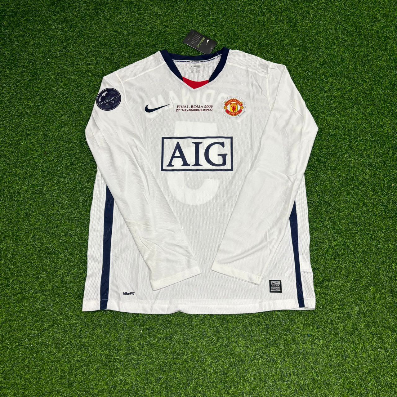 Rio Ferdinand 5 Manchester United 2009 Champions Leage Final Rome Retro Long Sleeve Football Jersey
