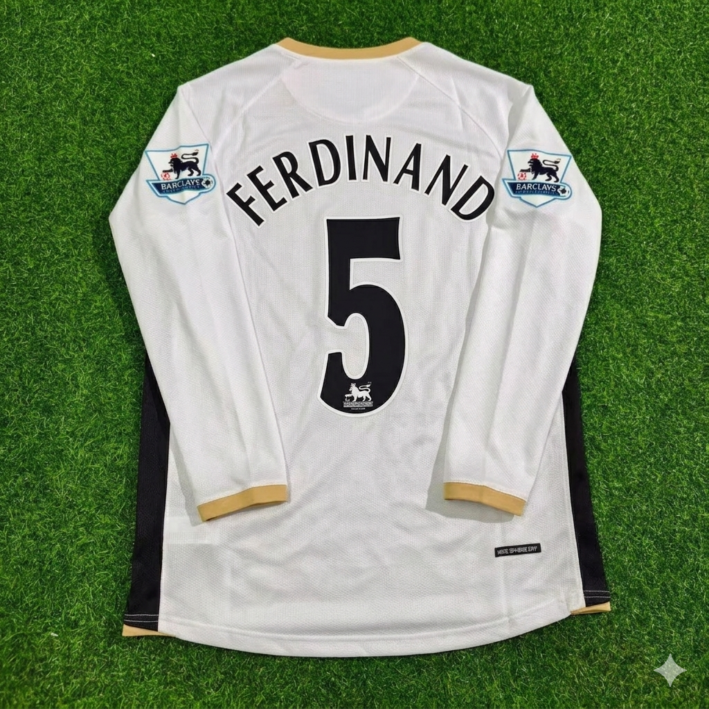 Rio Ferdinand #5 Manchester United 2006-2007 White Retro Long Sleeve Football Jersey Kit