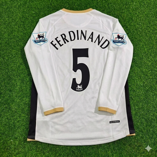 Rio Ferdinand #5 Manchester United 2006-2007 White Retro Long Sleeve Football Jersey Kit