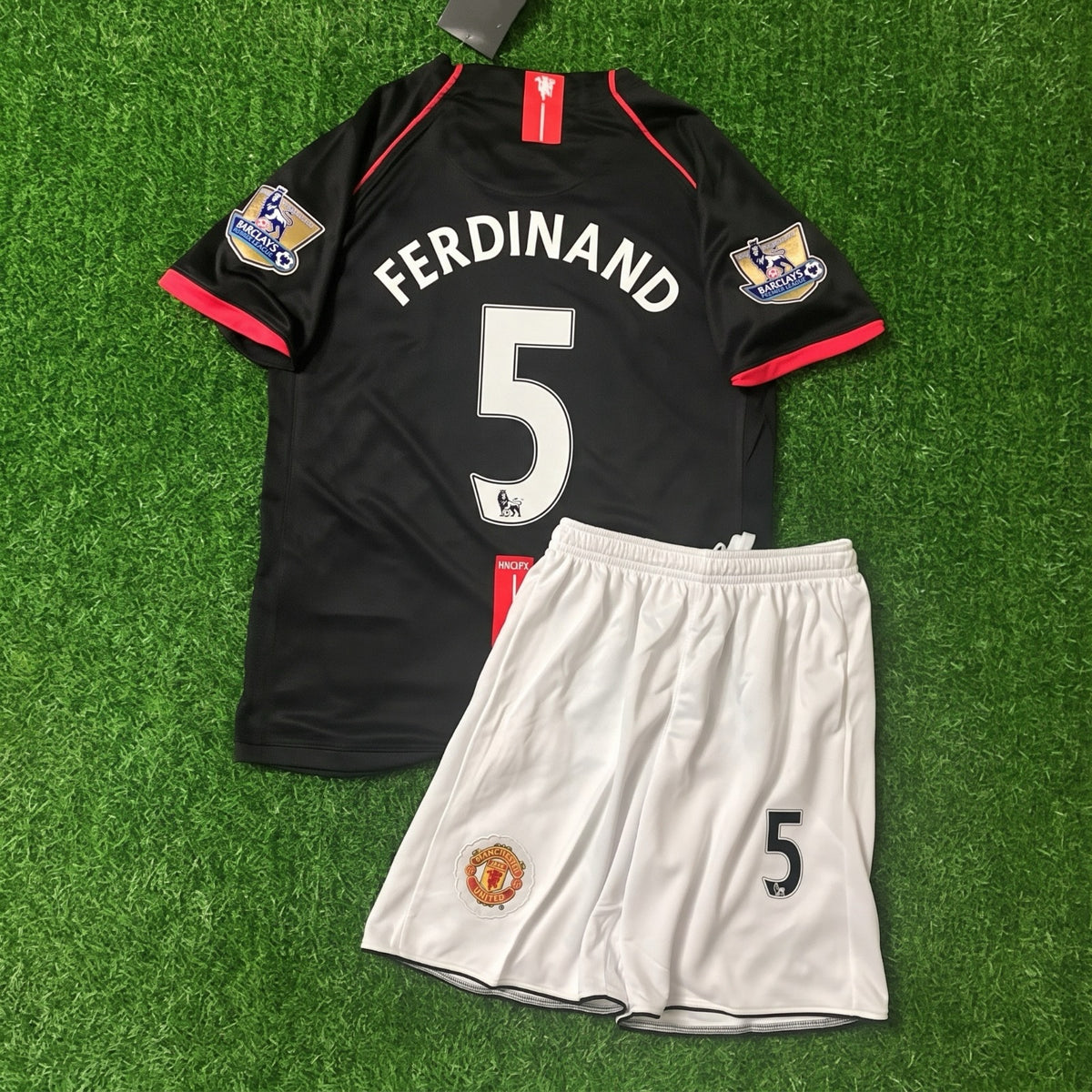 Rio Ferdinand #5 Manchester United 2007/20008 Black Kids Football Jersey Kit for Children