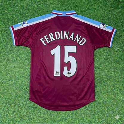 Rio Ferdinand #15 West Ham 1999-2000 Home Retro Football Jersey Kit