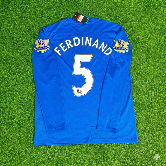 Rio Ferdinand Manchester United 2008 Blue EPL Patch Retro Long Sleeve Football Jersey Kit