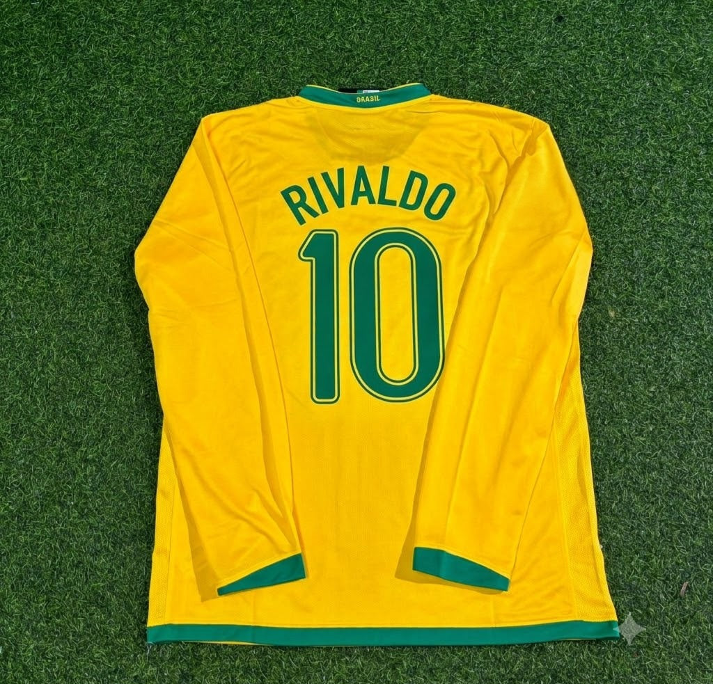 Rivaldo #10 Brazil Long Sleeve Retro Football Jersey Kit