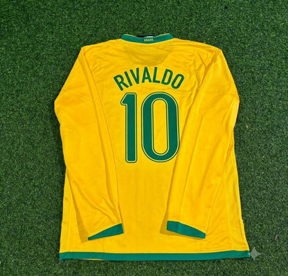 Rivaldo #10 Brazil Long Sleeve Retro Football Jersey Kit