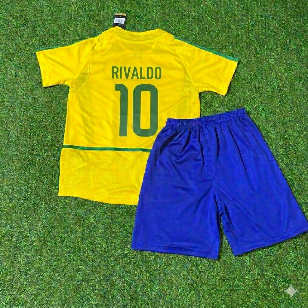 Rivaldo 10- Brazil Retro Kids Football Jersey Kit