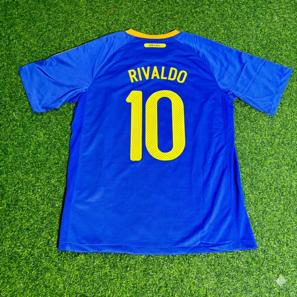 Brazil World Cup 2010 Rivaldo Retro Blue Football Jersey