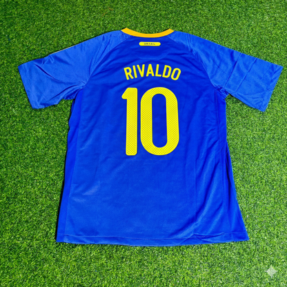 Brazil World Cup 2010 Rivaldo Retro Blue Football Jersey