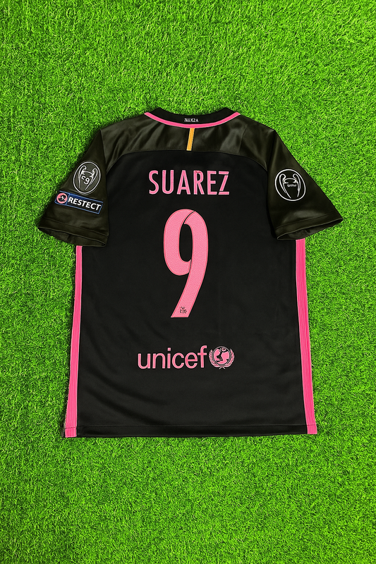 Luis Suarez Barcelona 2014/15 Retro Black Pink Football Jersey