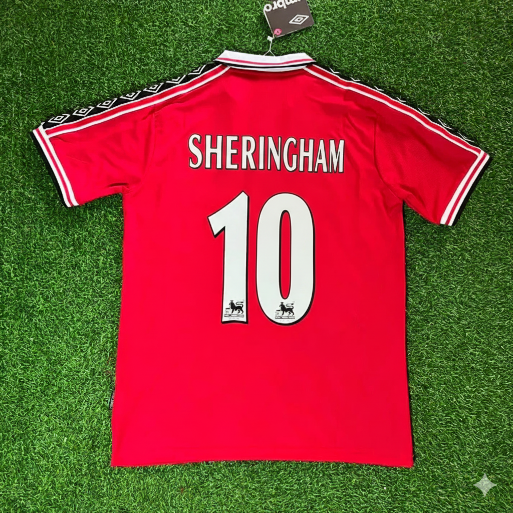 Teddy Sheringham Manchester United 1999 Red Retro Football Jersey