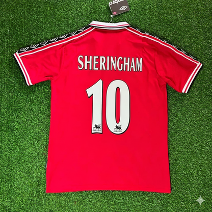 Teddy Sheringham Manchester United 1999 Red Retro Football Jersey