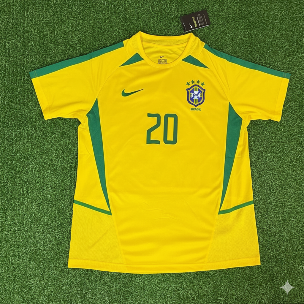Brazil World Cup 2002 Alex de Souza Yellow Retro Football Jersey