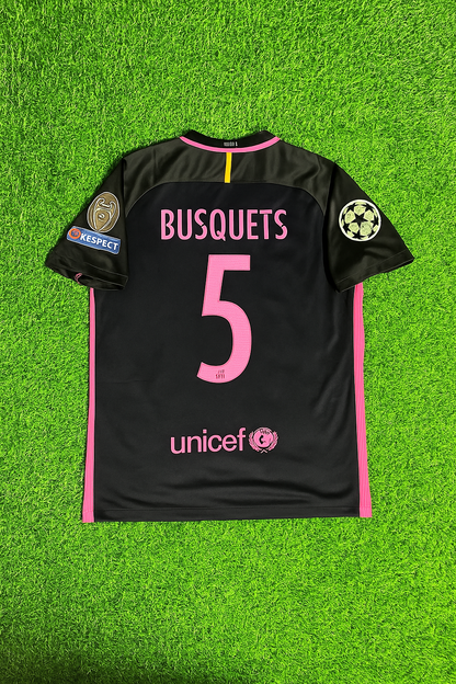 Sergio Busquets 2014/15 Retro Black Pink Football Jersey