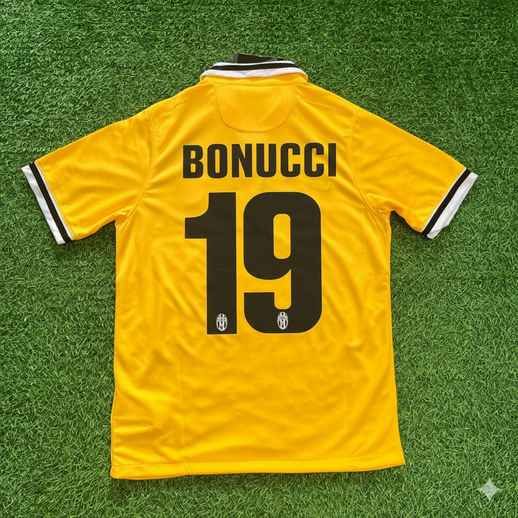 Leonardo Bonucci Juventus 2013/2014 Yellow Away Retro Football Jersey Kit