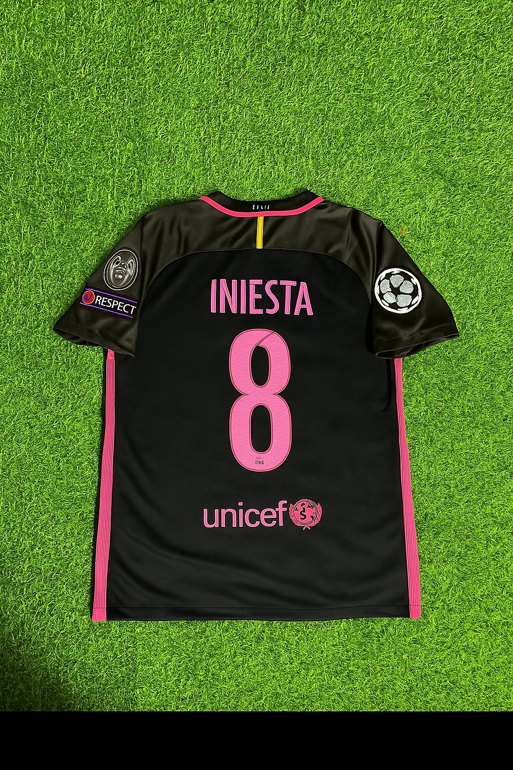 Andres Iniesta 2014/15 Retro Black Pink Football Jersey