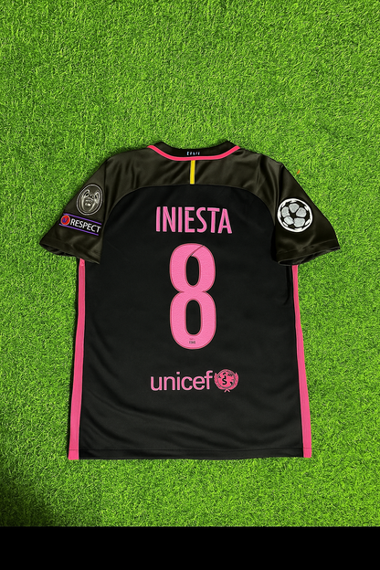 Andres Iniesta 2014/15 Retro Black Pink Football Jersey