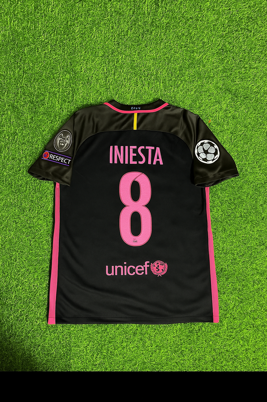Andres Iniesta 2014/15 Retro Black Pink Football Jersey