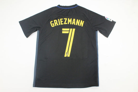 Antoine Griezmann 7 – Atletico Madrid 2016-17 Black Away Retro Kit Jersey Trikot Maillot