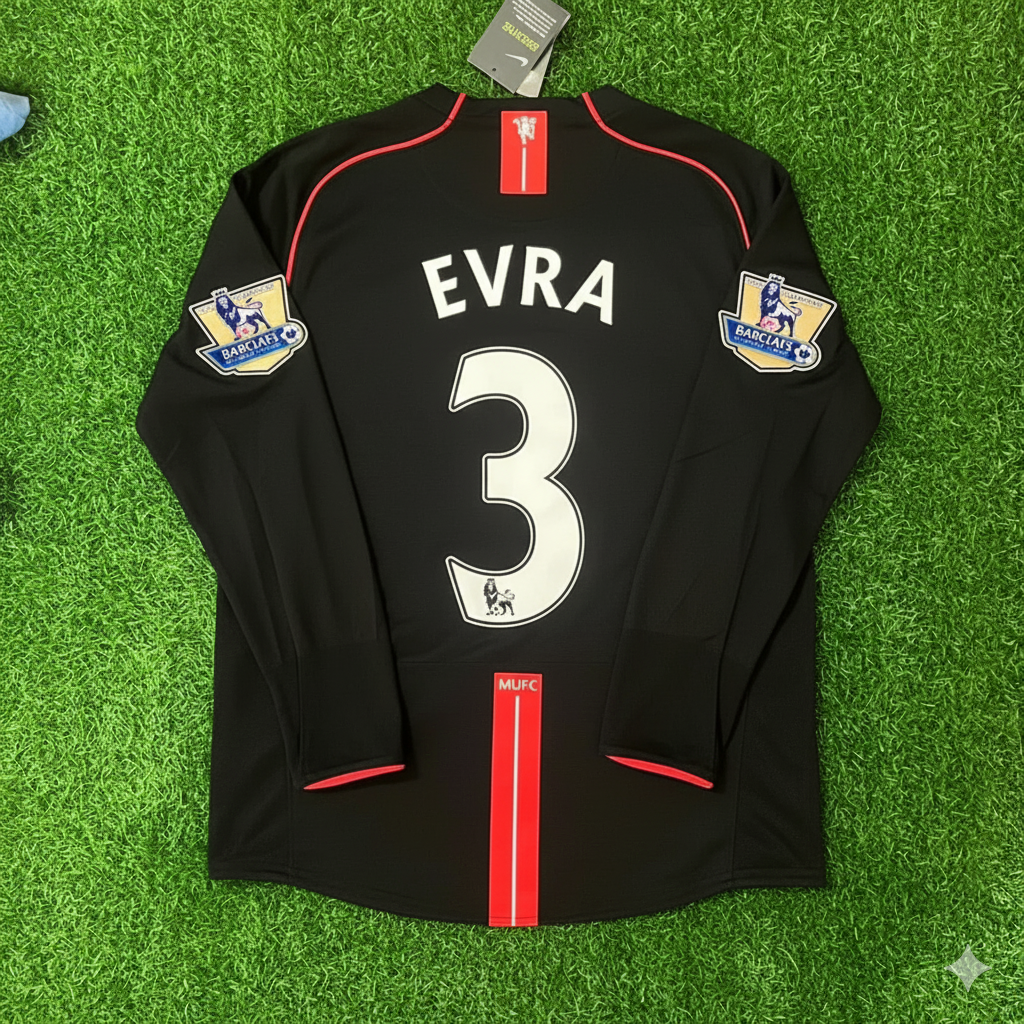 Patrice Evra 2007-2008 Manchester United Black Retro Football Jersey