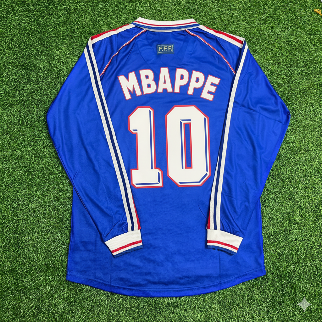 France World Cup 1998 Kylian Mbappe Retro Long Sleeve Football Jersey
