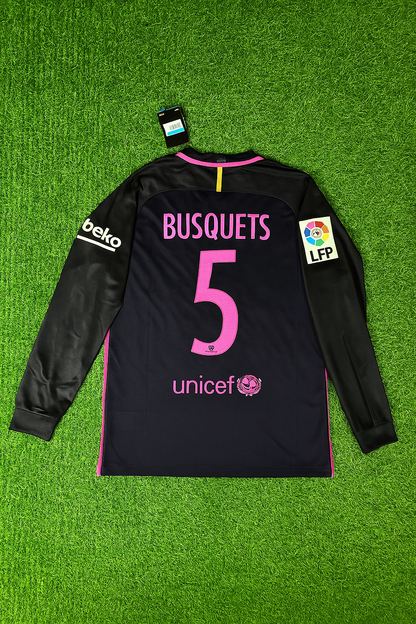 Sergio Busquets Barcelona 14/15 Retro Pink Printing Long Sleeve Football Jersey