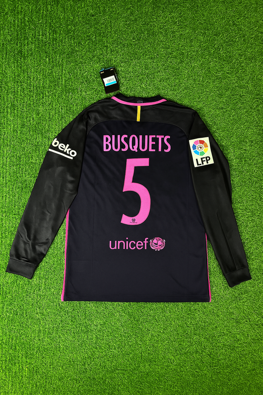 Sergio Busquets Barcelona 14/15 Retro Pink Printing Long Sleeve Football Jersey