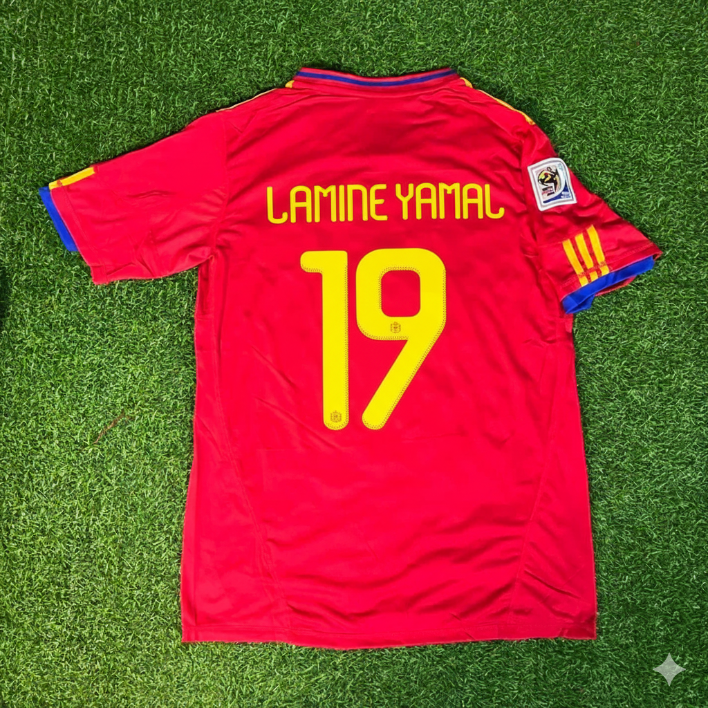 Spain World Cup 2010 Lamine Yamal 19 Retro Football Jersey Kit