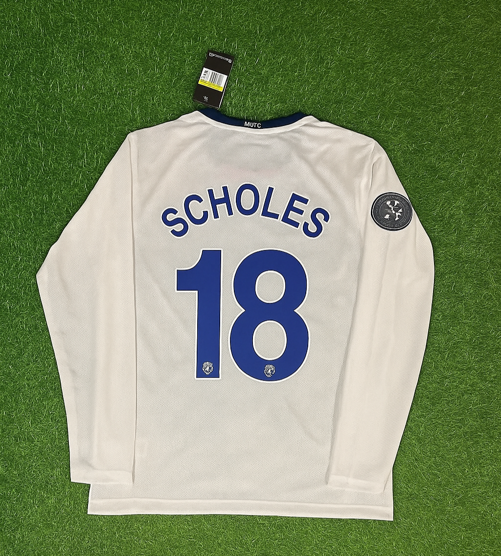 Paul Scholes 18 Manchester United 2009 Champions Leage Final Rome Retro Long Sleeve Football Jersey