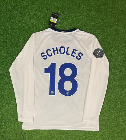 Paul Scholes 18 Manchester United 2009 Champions Leage Final Rome Retro Long Sleeve Football Jersey