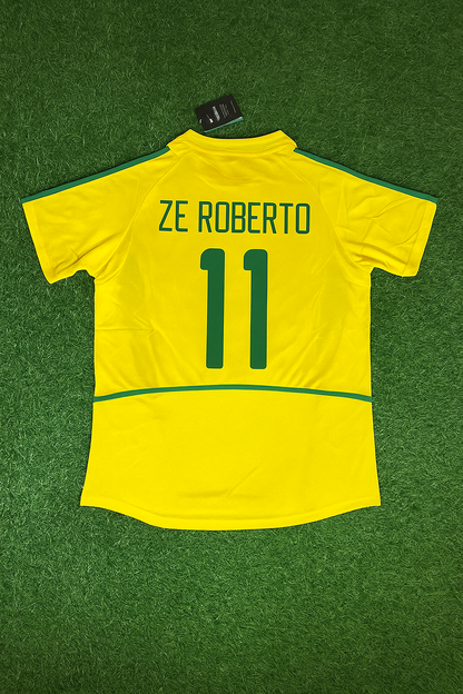 Brazil World Cup 2002 Ze Roberto Yellow Retro Football Jersey