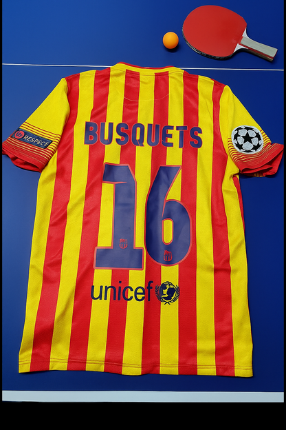 Sergio Busquets 16 - Barcelona 2013/2014 Yellow Red Retro Football Jersey