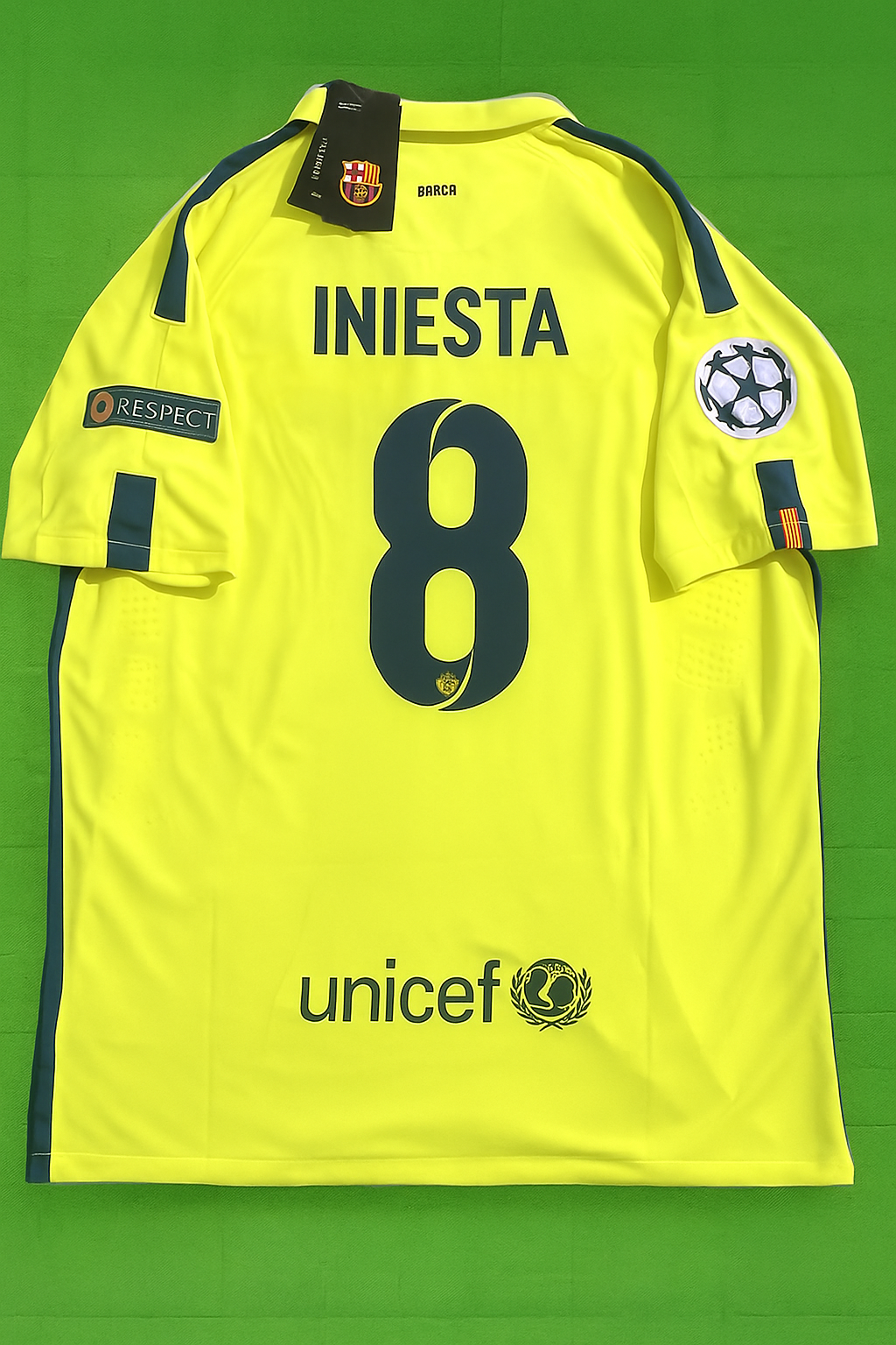 Andres Iniesta Barcelona 14/15 Retro Yellow Football Jersey