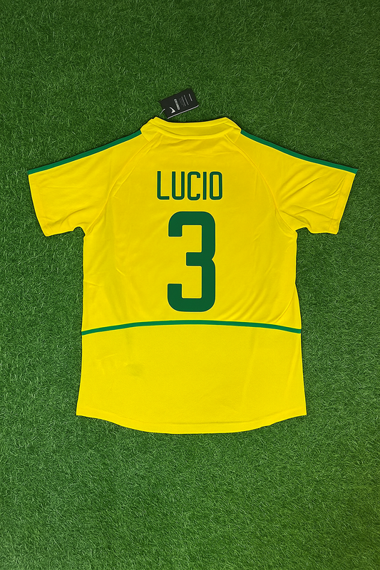Brazil World Cup 2002 Lucio Yellow Retro Football Jersey