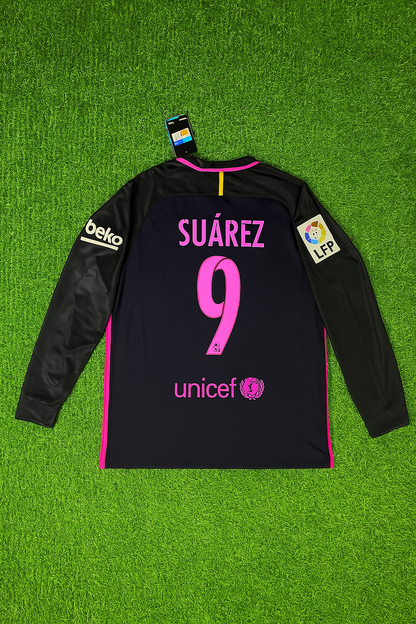Luis Suarez Barcelona 14/15 Retro Pink Printing Long Sleeve Football Jersey
