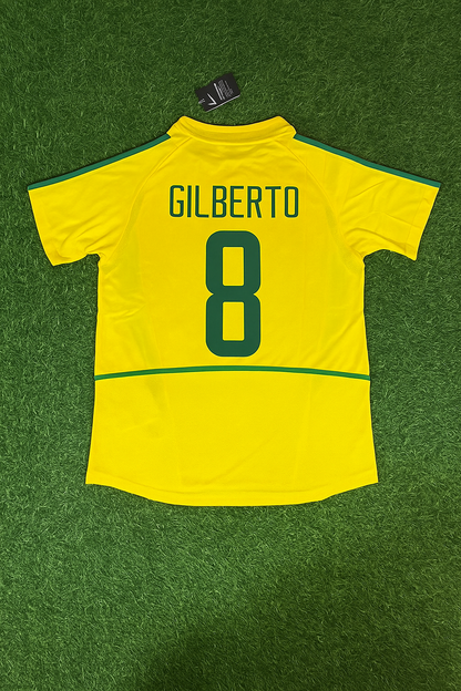Brazil World Cup 2002 Gilberto Silva Yellow Retro Football Jersey