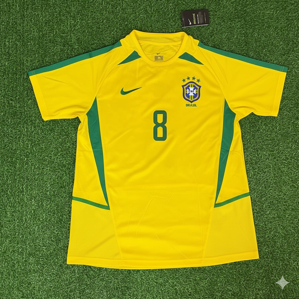 Brazil World Cup 2002 Gilberto Silva Yellow Retro Football Jersey
