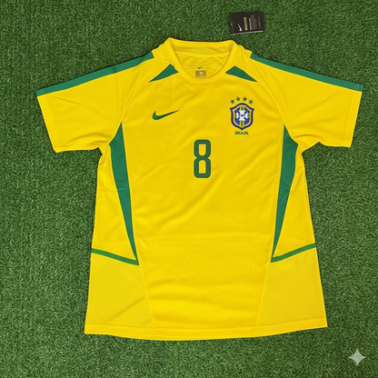 Brazil World Cup 2002 Gilberto Silva Yellow Retro Football Jersey
