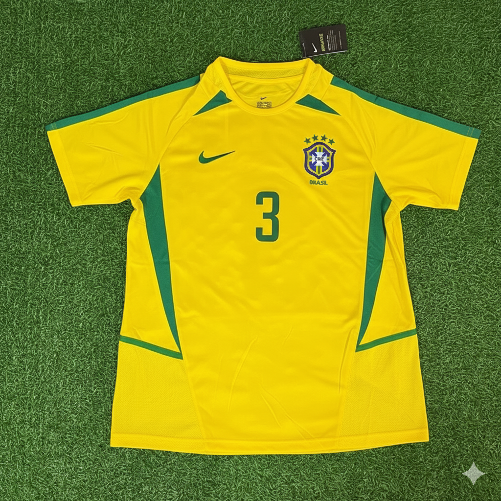 Brazil World Cup 2002 Lucio Yellow Retro Football Jersey