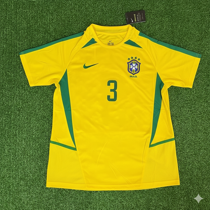 Brazil World Cup 2002 Lucio Yellow Retro Football Jersey