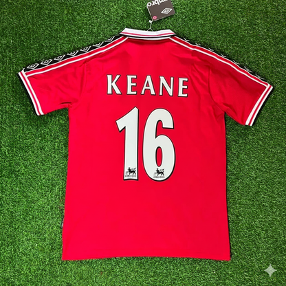 Roy Keane Manchester United 1999 Red Retro Football Jersey Kit Edition 2
