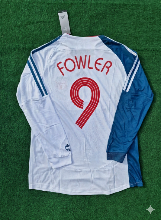 Robbie Fowler Liverpool 2007 White Blue Long Sleeve Retro Football Jersey
