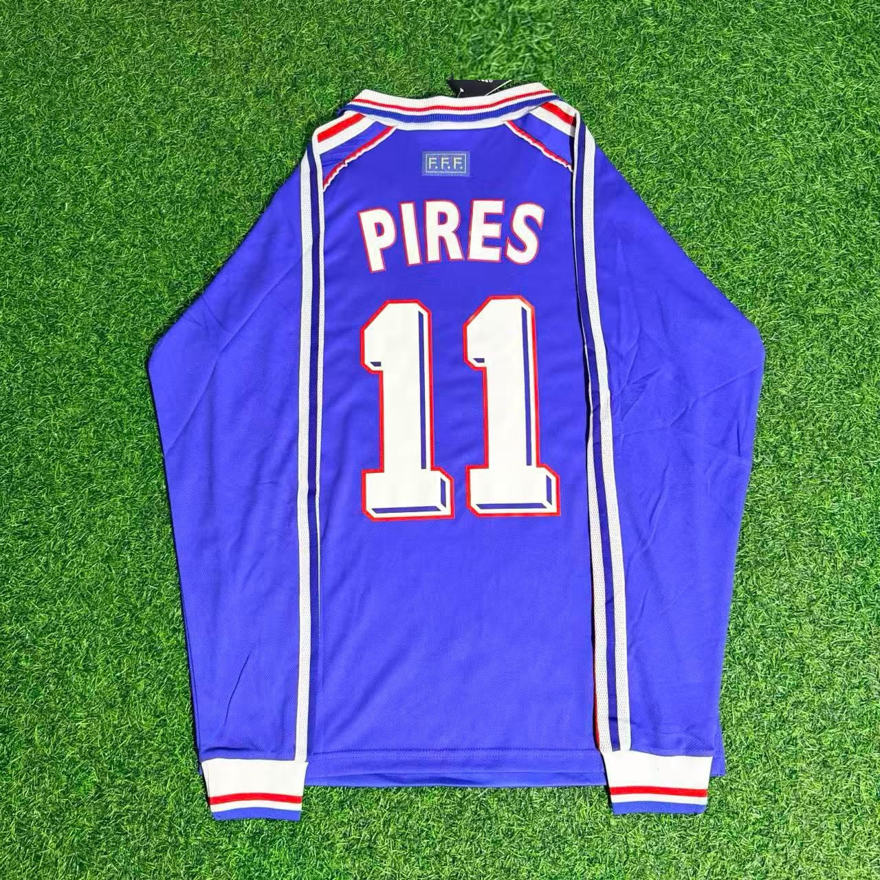 France World Cup 1998 Robert Pires Retro Long Sleeve Football Jersey