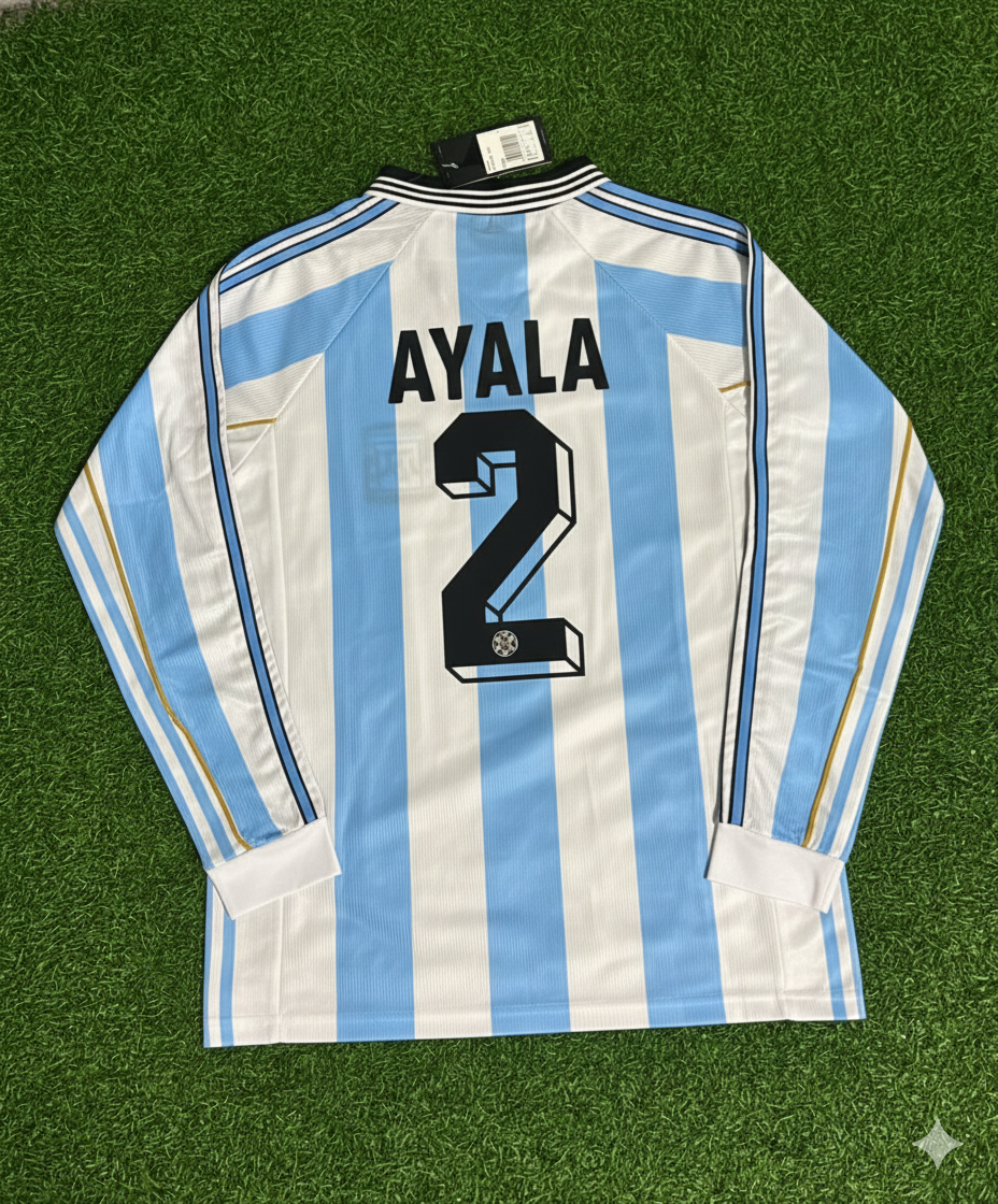 Argentina World Cup 1998 Roberto Ayala White Long Sleeve Retro Football Jersey Kit