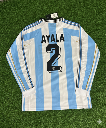 Argentina World Cup 1998 Roberto Ayala White Long Sleeve Retro Football Jersey Kit
